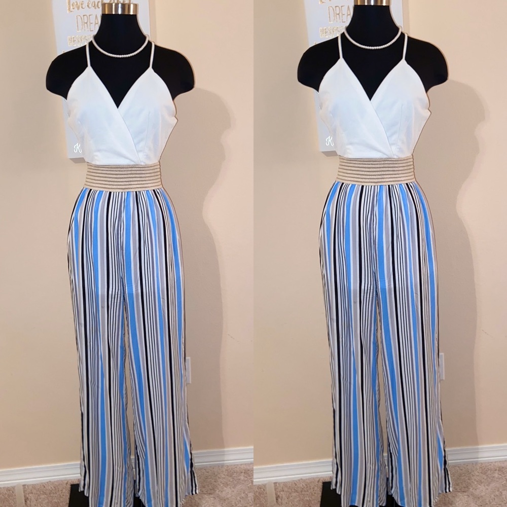 Cream multi striped jumpsuit